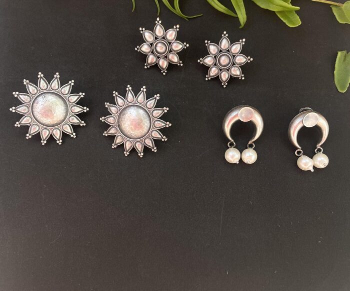 Silver Look like Oxidised Premium Quality Stud AJP2023-75