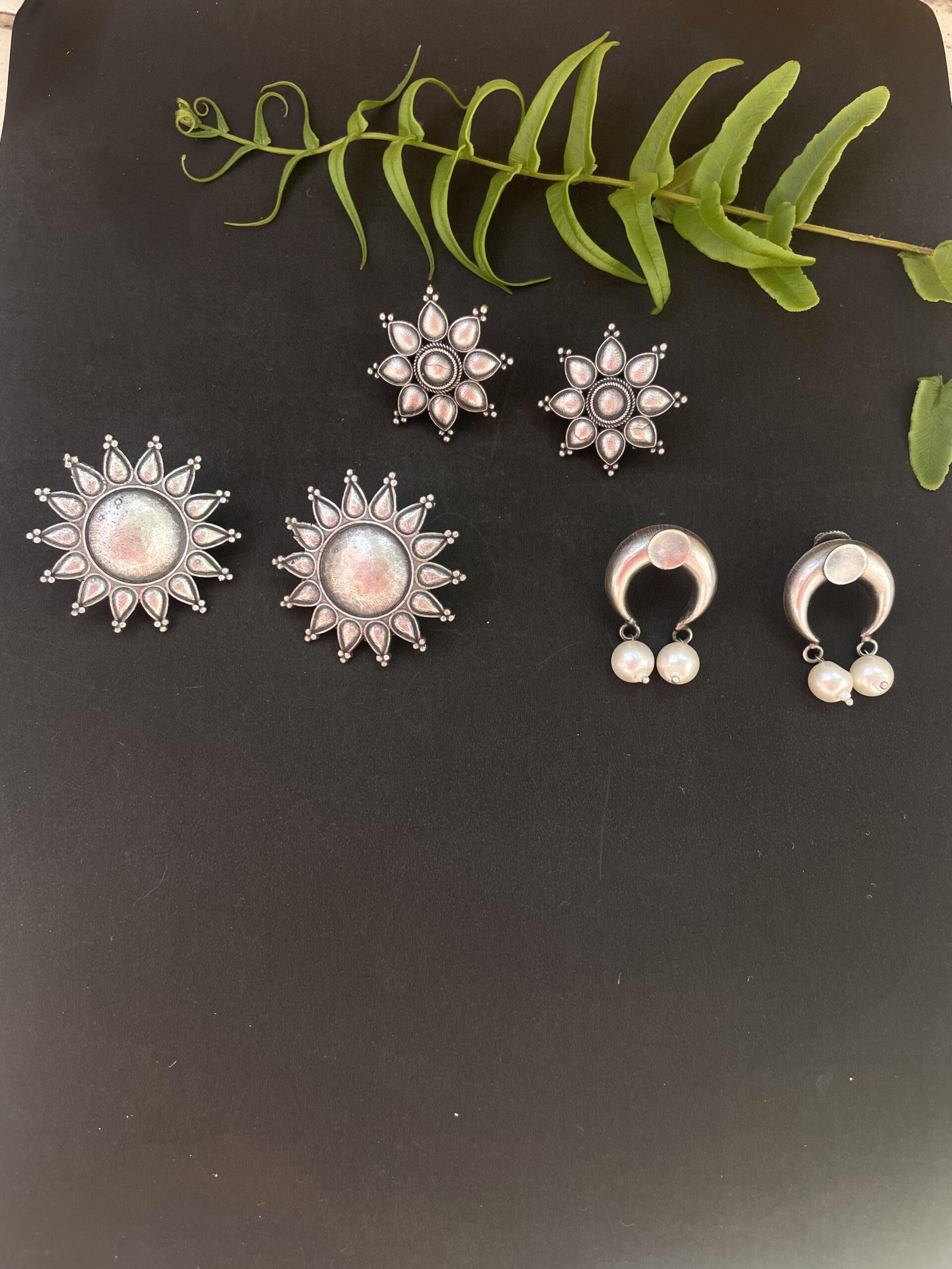 Silver Look like Oxidised Premium Quality Stud AJP2023-75