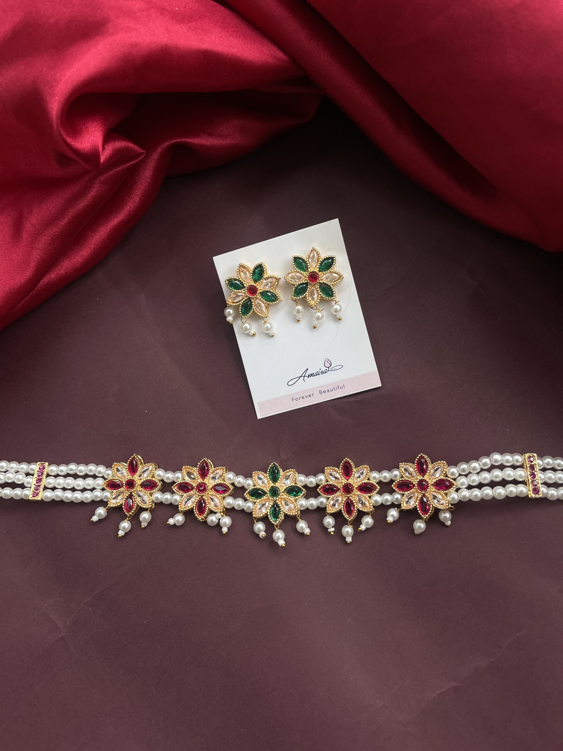Panchfool Choker With Earrings AJP2024- 98 - Image 2