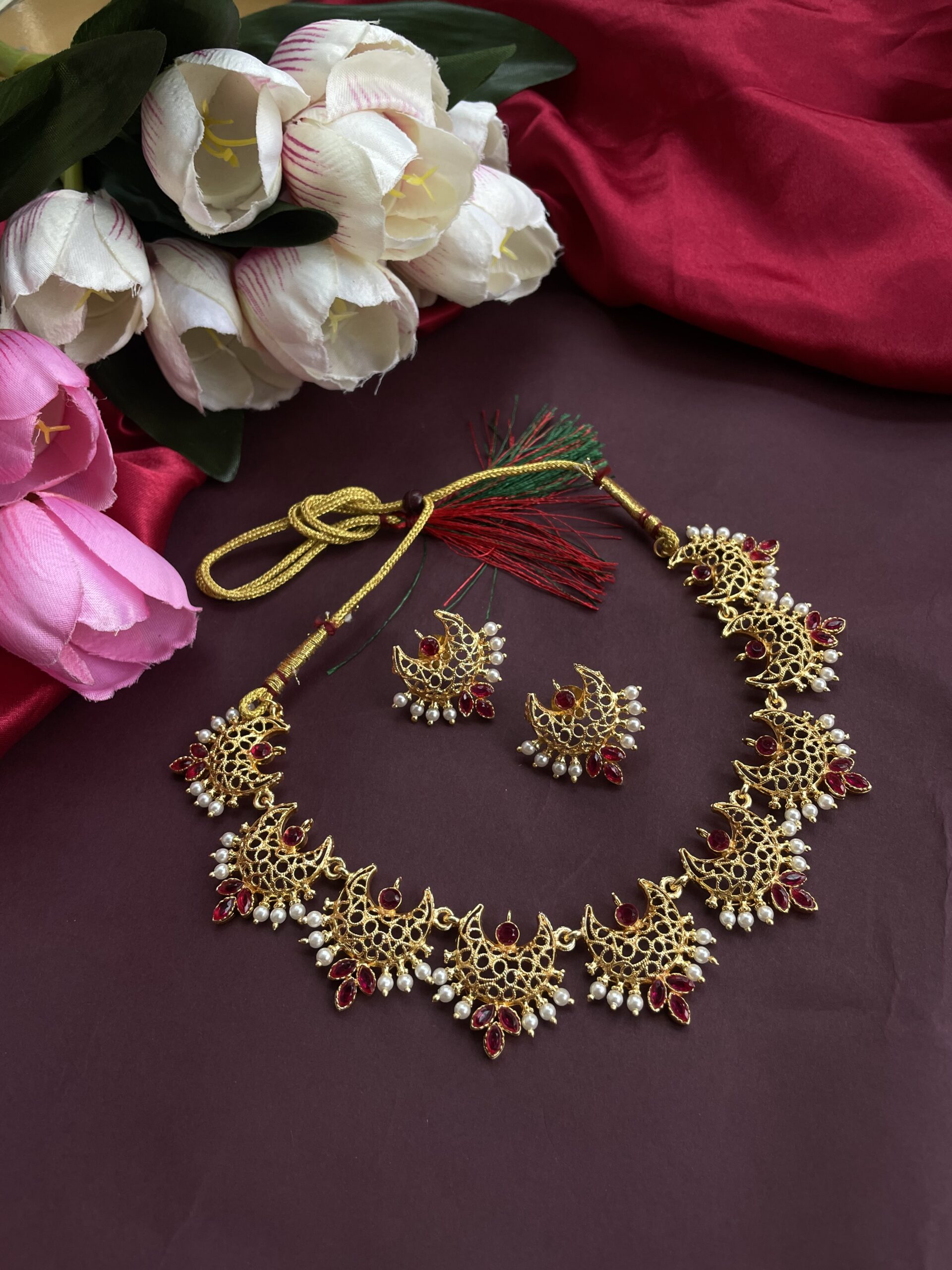 Chandrakaur Ruby Necklace With Earrings AJP2023-322 - Image 2