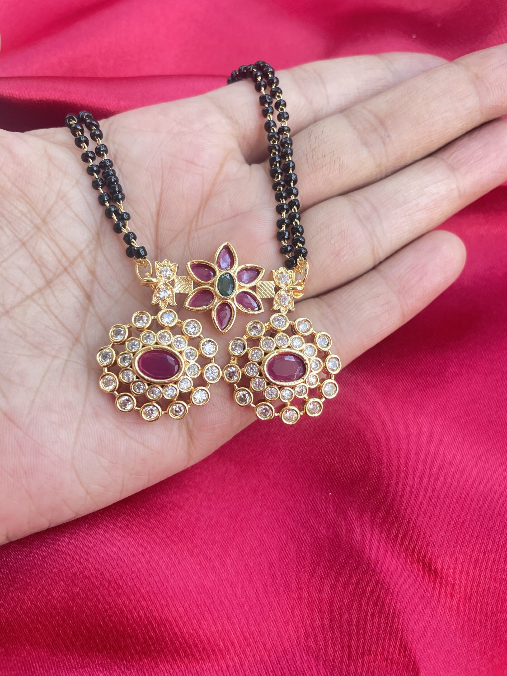 Kempu Stone Gold Plated Mangalsutra AJP2022-43 - Image 2