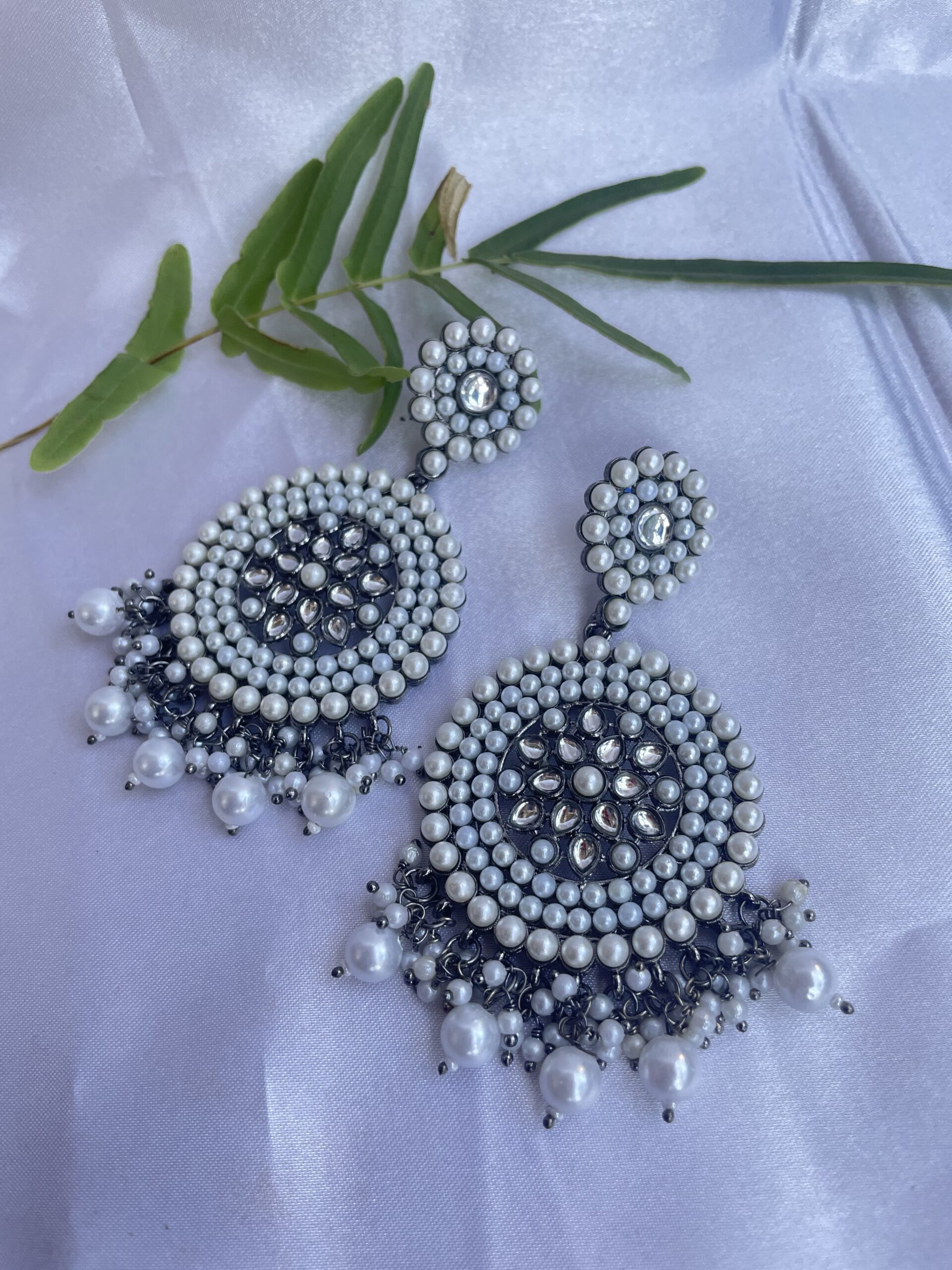Oxidised Black Metal Kundan Jhumka Chandbali AJP2022-37
