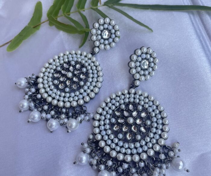Oxidised Black Metal Kundan Jhumka Chandbali AJP2022-37