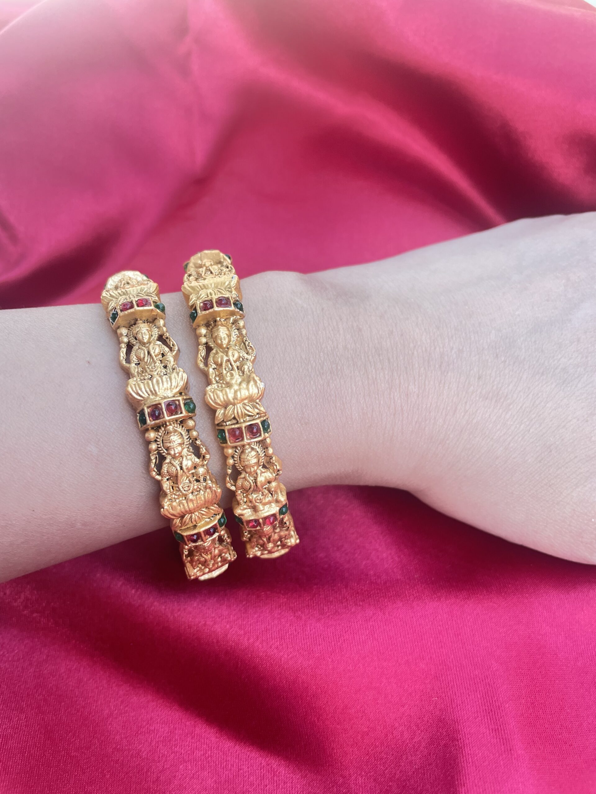 Gold Plated Laxmi Kada (set of 2) AJP2022- 48 - Image 2