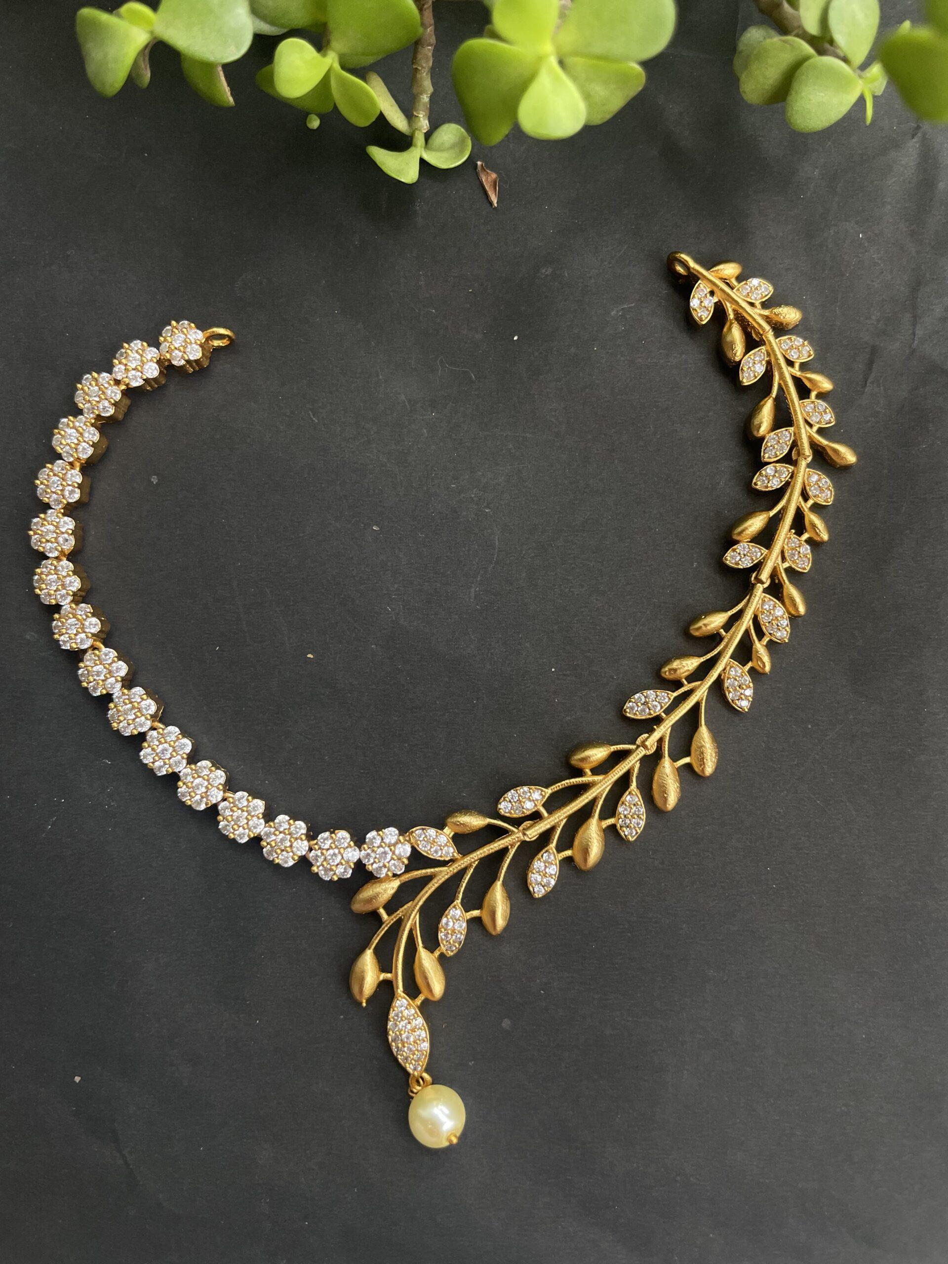 Designer Leaf Stone Necklace With Earrings AJP2023-99 - Image 3