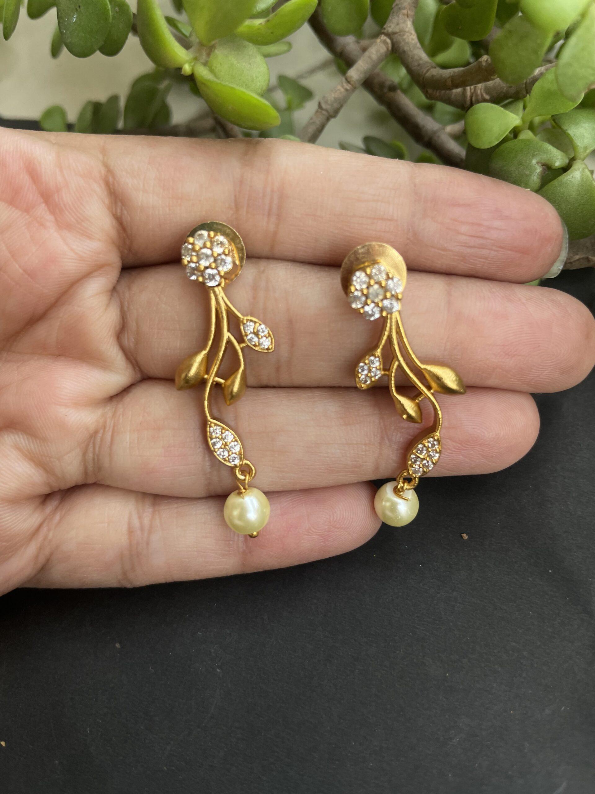 Designer Leaf Stone Necklace With Earrings AJP2023-99 - Image 2
