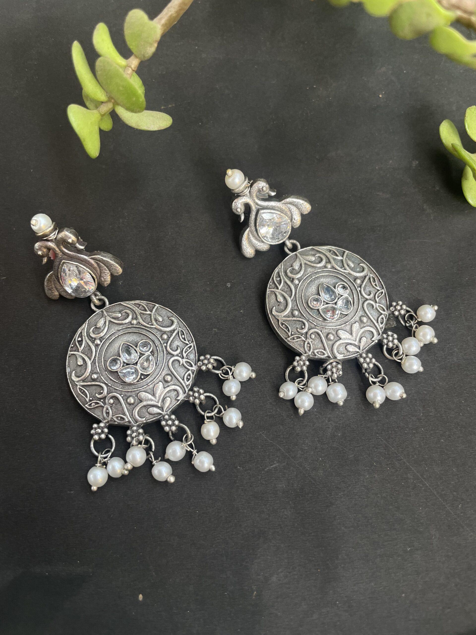 Silver Look Like Oxidised Earrings AJP2023-103 - Image 2