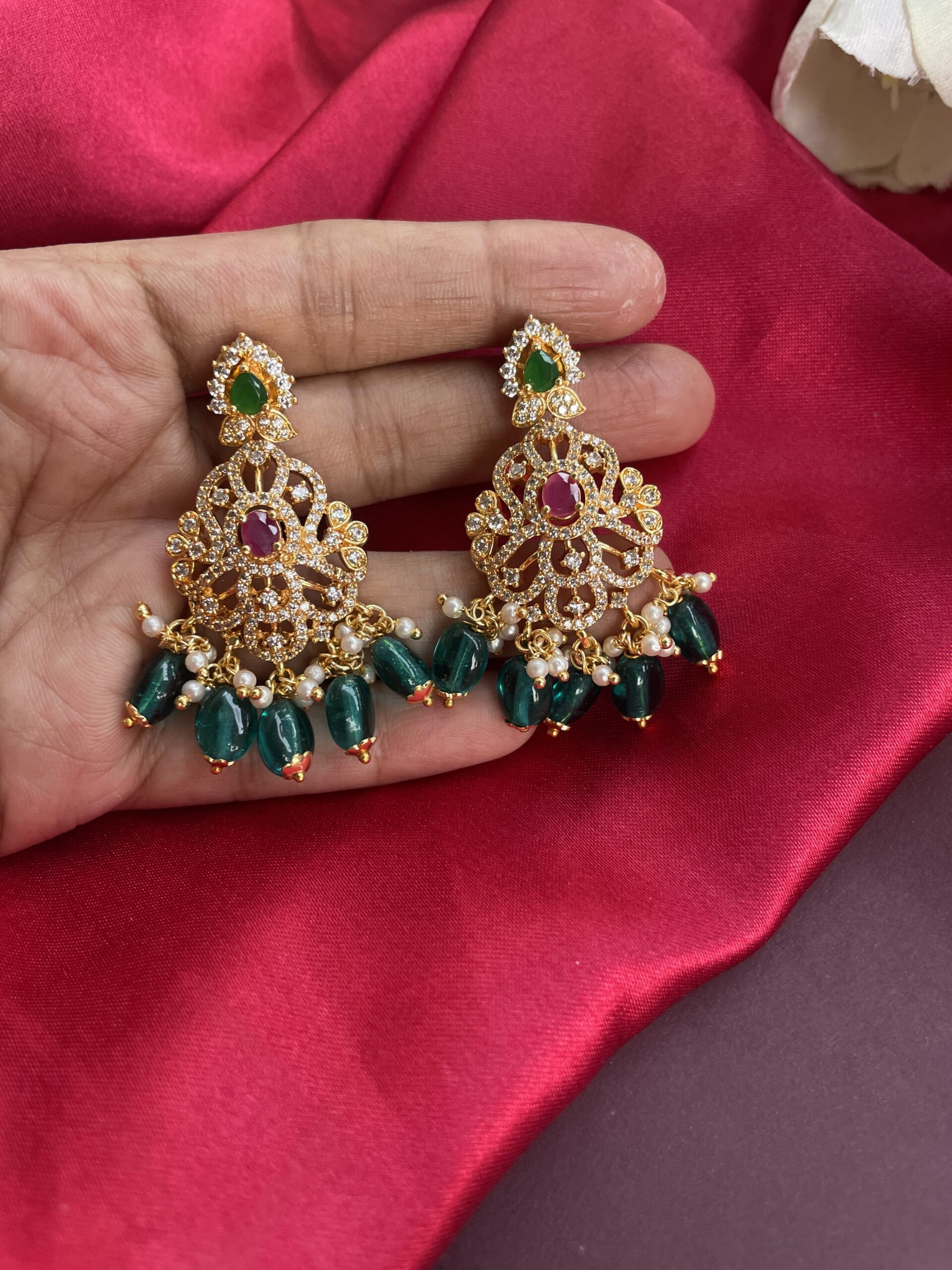 AD Stone Long Necklace With Earrings AJP2023-339 - Image 2