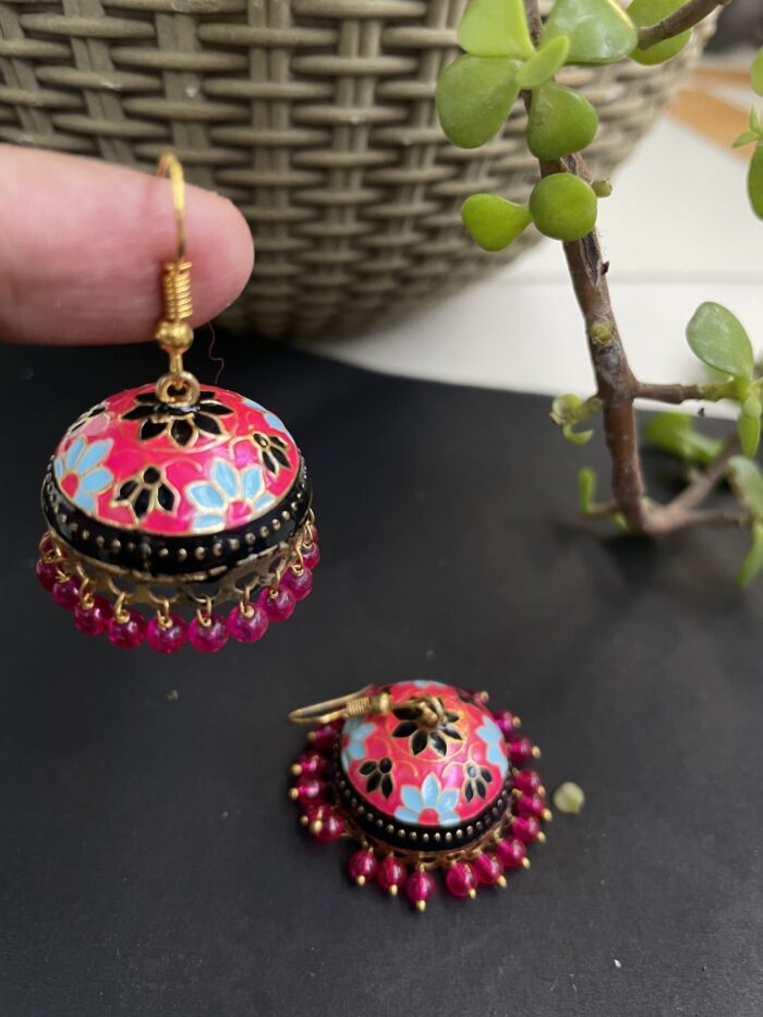 Medium Size Meenakari Dome Shaped Jhumkas Earrings AJP2023-36