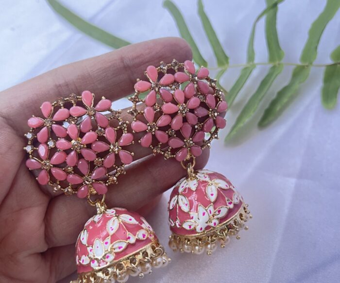 Meenakari Traditional Gold Plated & Enamel Base Metal and Pearl Jhumki AJP2022-35