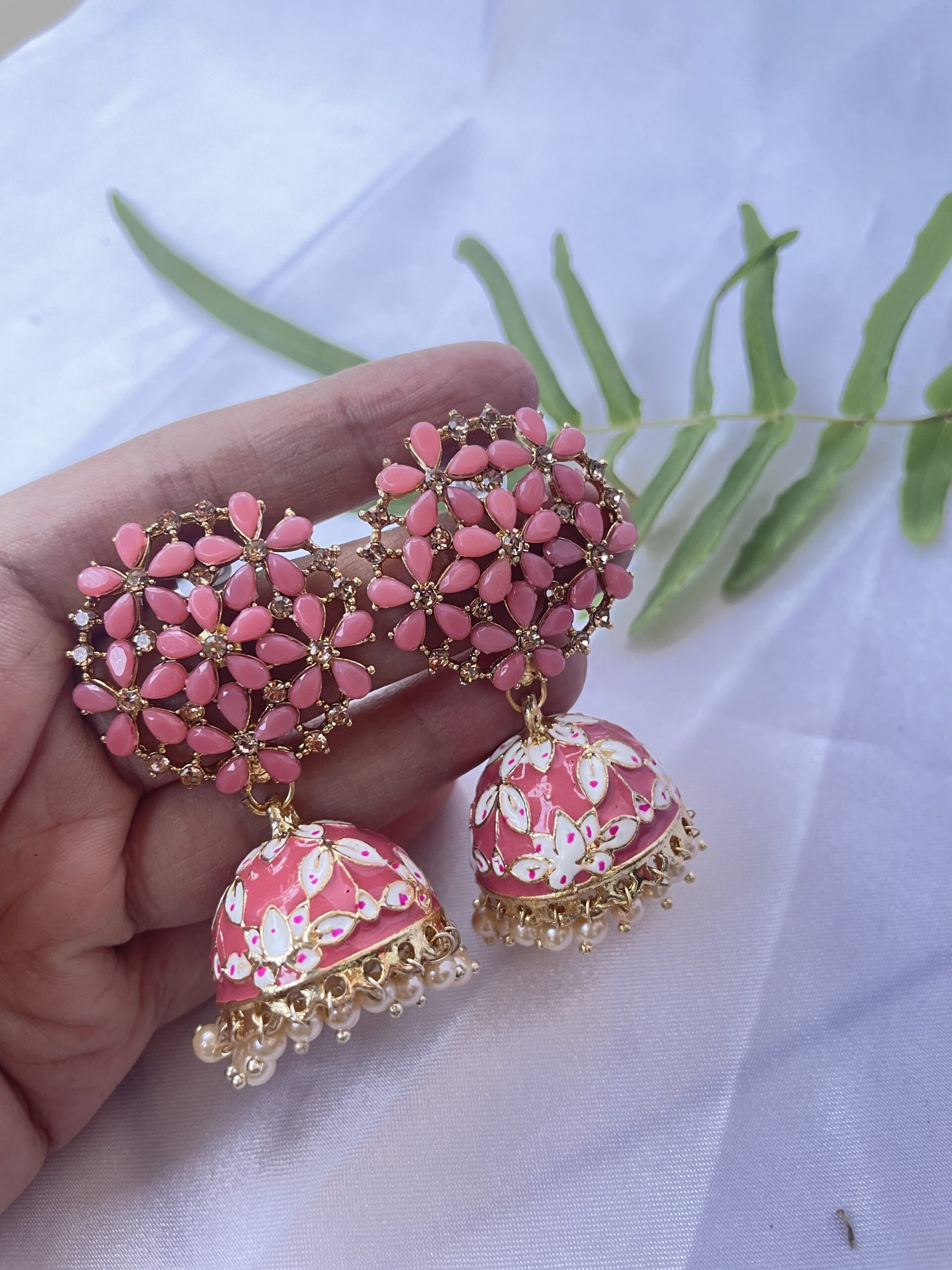 Meenakari Traditional Gold Plated & Enamel Base Metal and Pearl Jhumki AJP2022-35