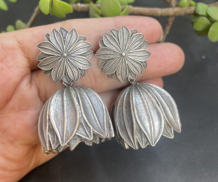 Floral Silver Oxidised Earrings AJP2023-88
