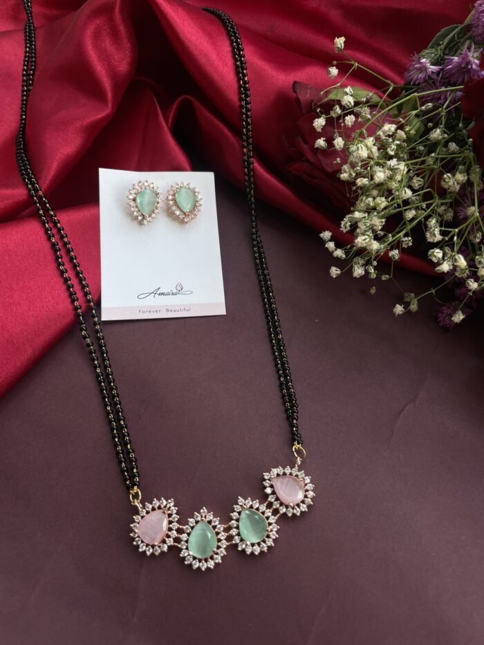 Long AD Stone Mangalsutra With Earrings AJP2023-354