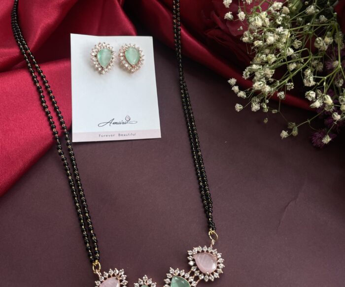 Long AD Stone Mangalsutra With Earrings AJP2023-354