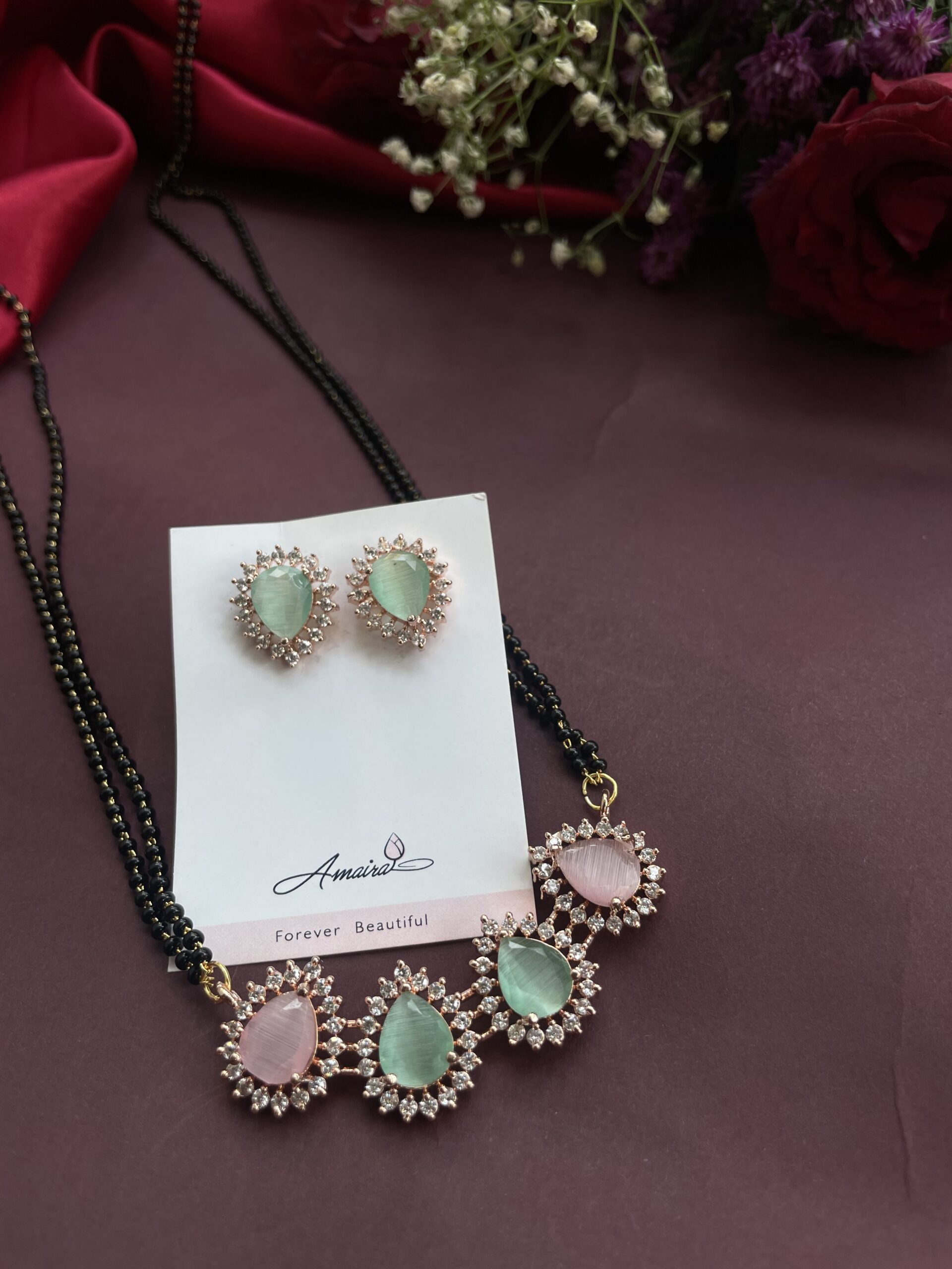 Long AD Stone Mangalsutra With Earrings AJP2023-354 - Image 2