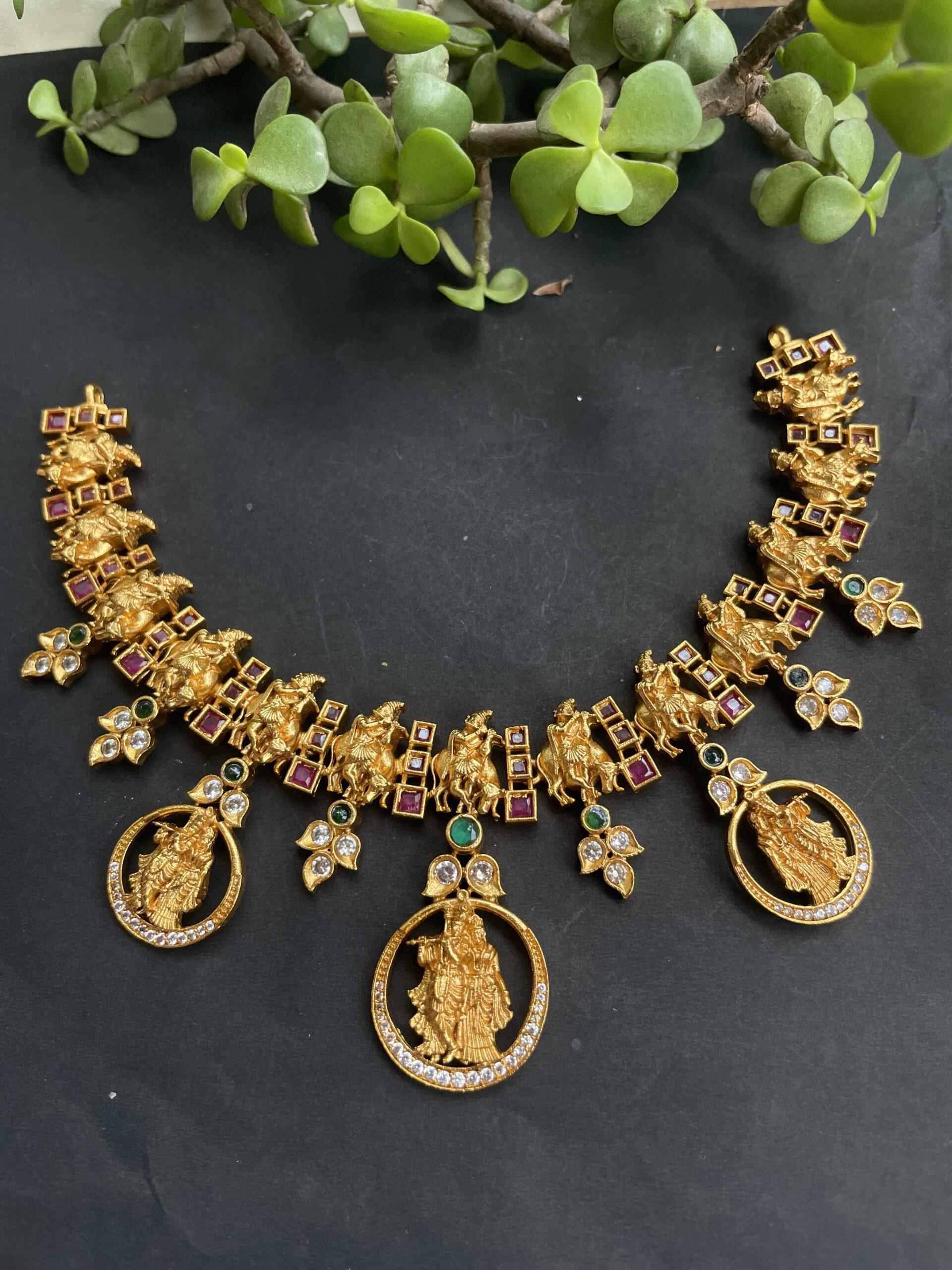 Radha Krishana AD Necklace With Earrings AJP2023-100 - Image 3