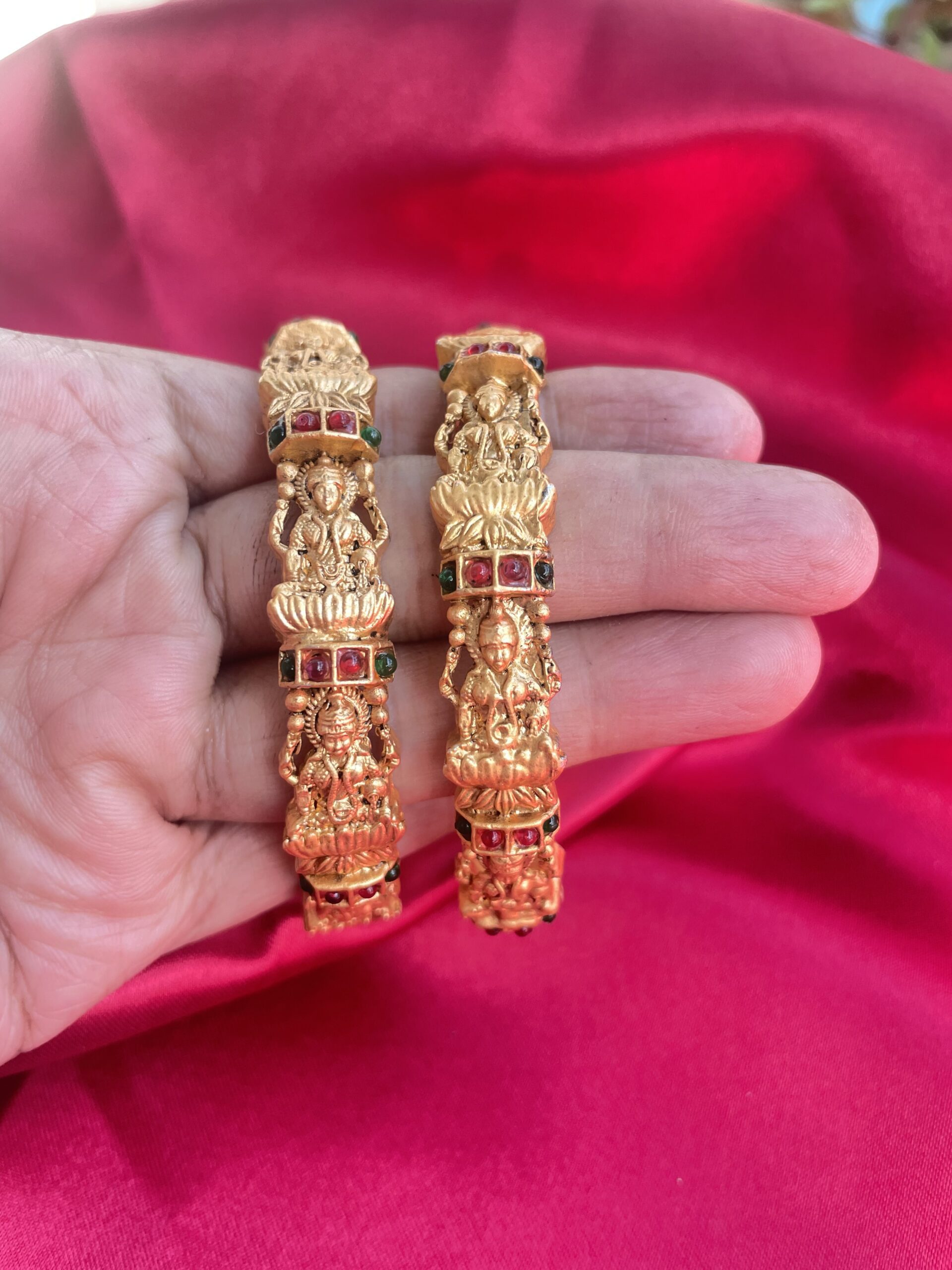 Gold Plated Laxmi Kada (set of 2) AJP2022- 48 - Image 3