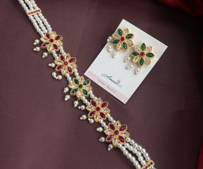 Panchfool Choker With Earrings AJP2024- 98