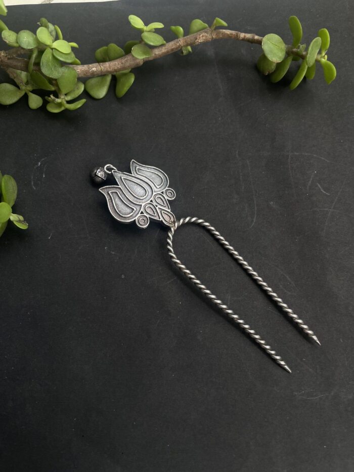Oxidised German Silver Lotus Hairpin Jewellery AJP2023-108