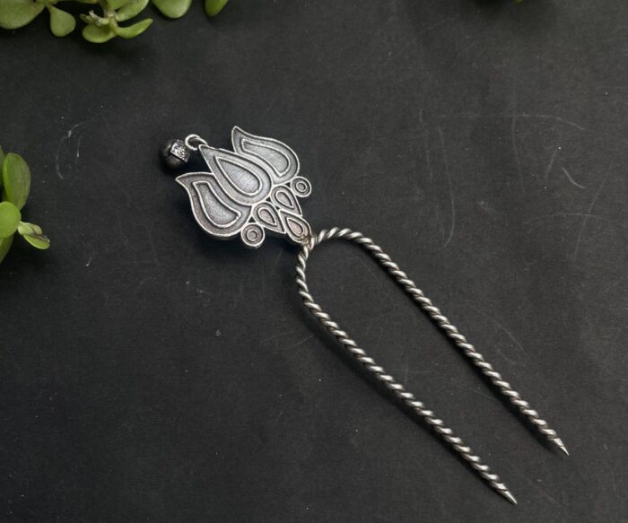 Oxidised German Silver Lotus Hairpin Jewellery AJP2023-108