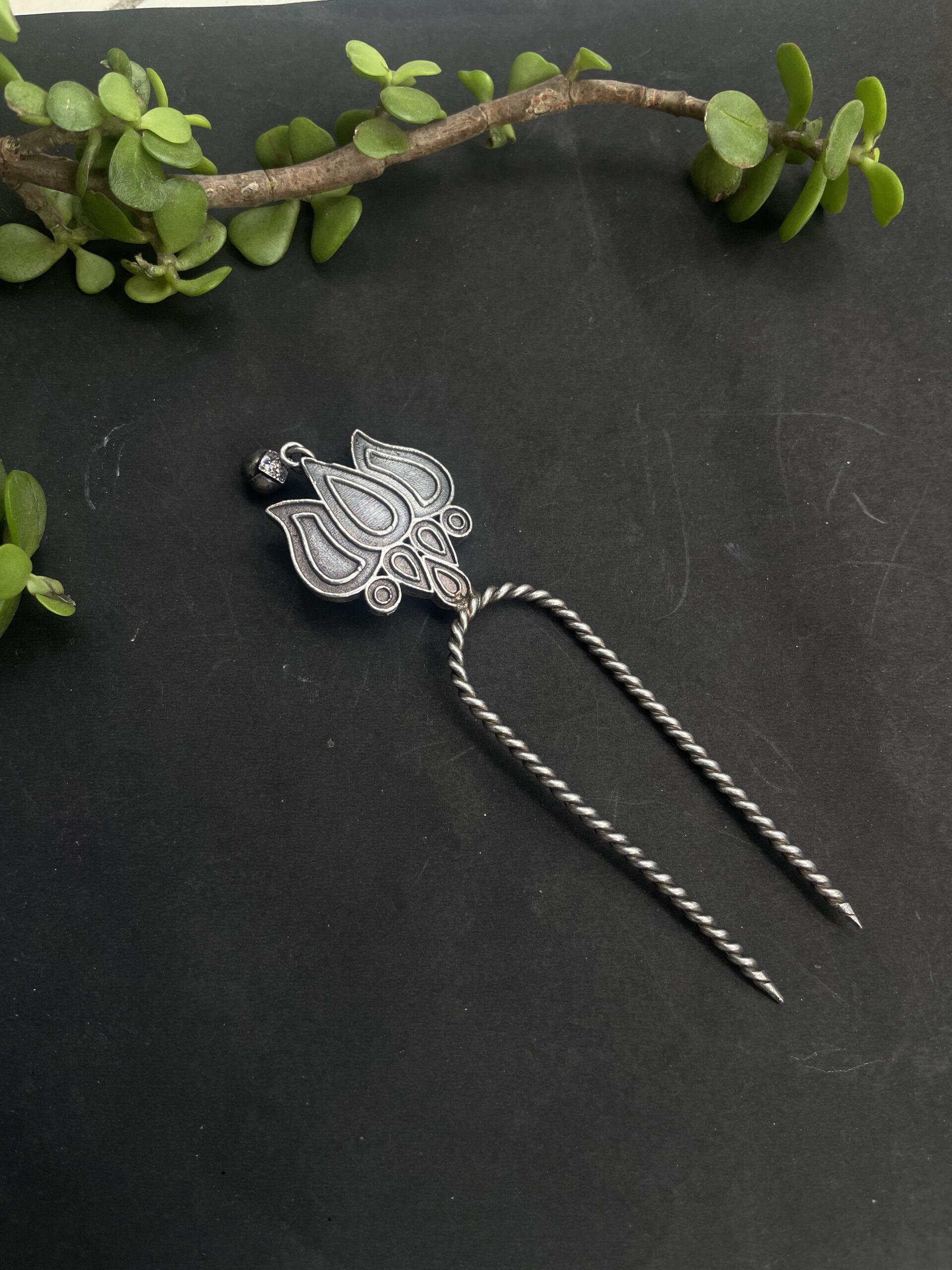 Oxidised German Silver Lotus Hairpin Jewellery AJP2023-108