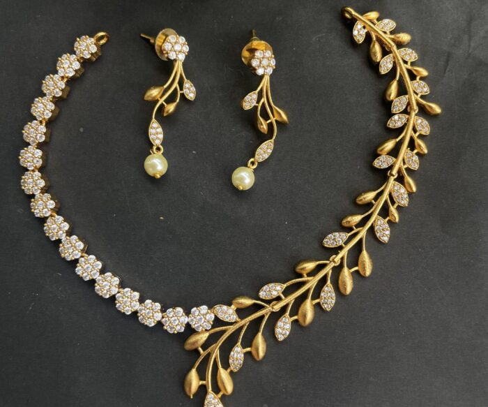 Designer Leaf Stone Necklace With Earrings AJP2023-99