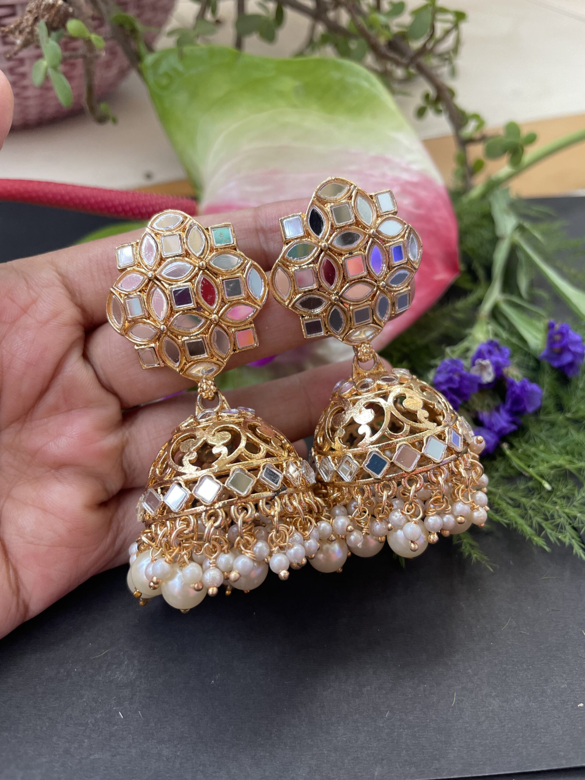 Big Mirror Jhumka Earring AJP2022-29 - Image 2