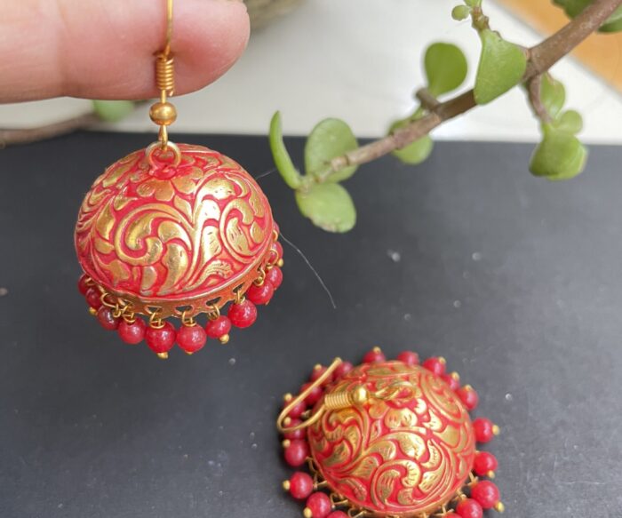 Matt Finished Traditional Meenakari Jhumkas Earring AJP2022-40