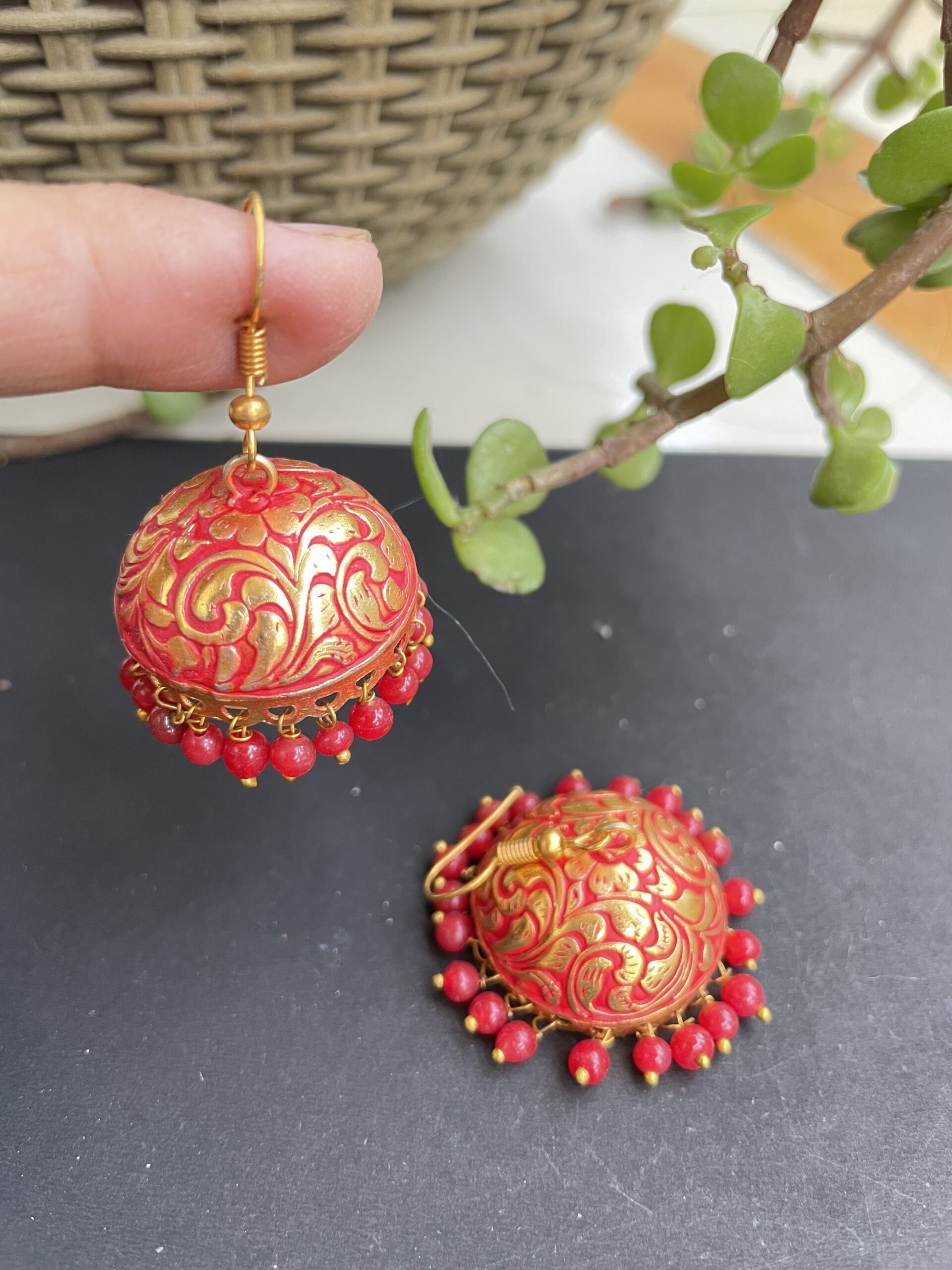 Matt Finished Traditional Meenakari Jhumkas Earring AJP2022-40