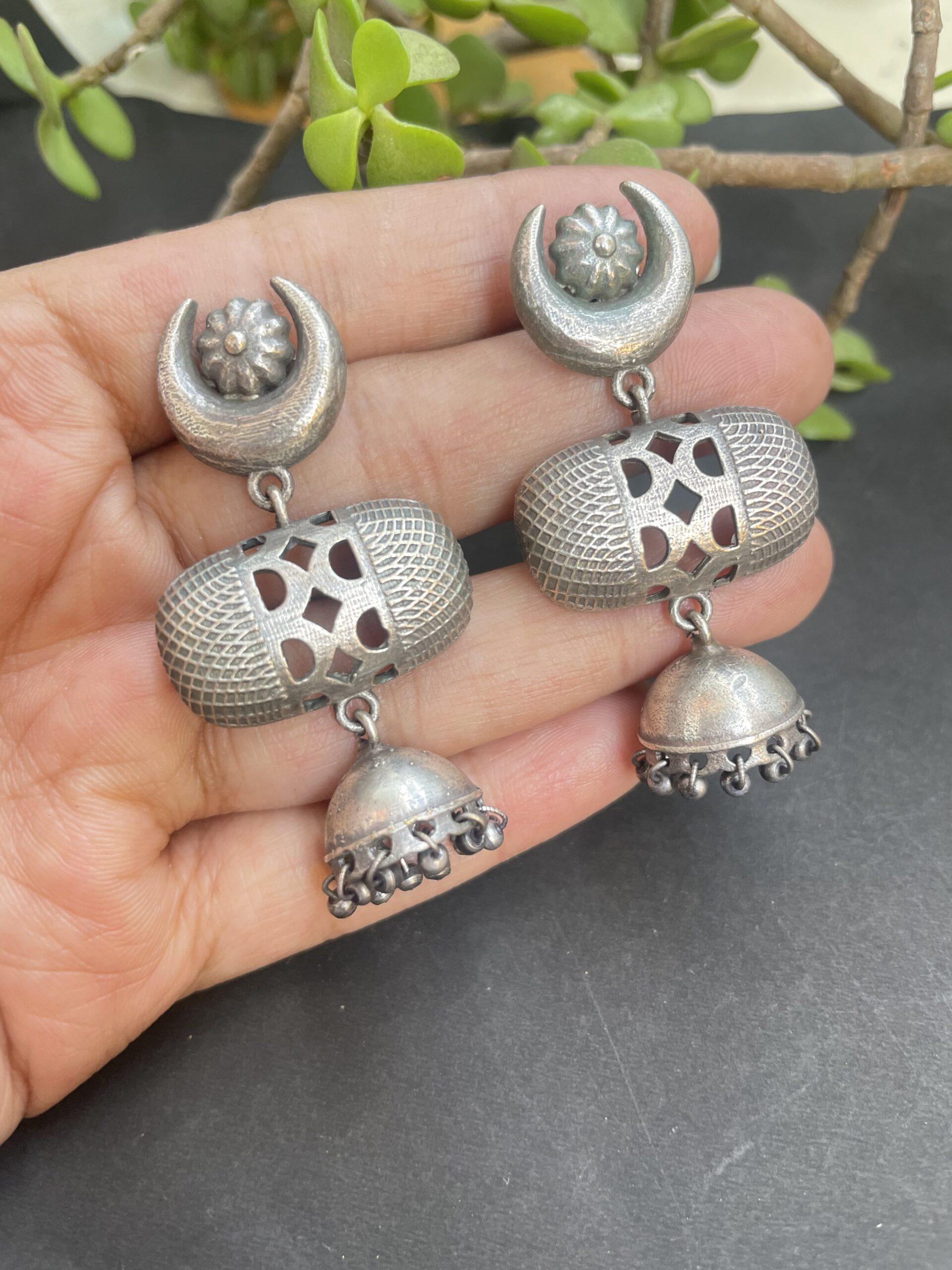 Chandrakor Silver Oxidised Earrings AJP2023-89