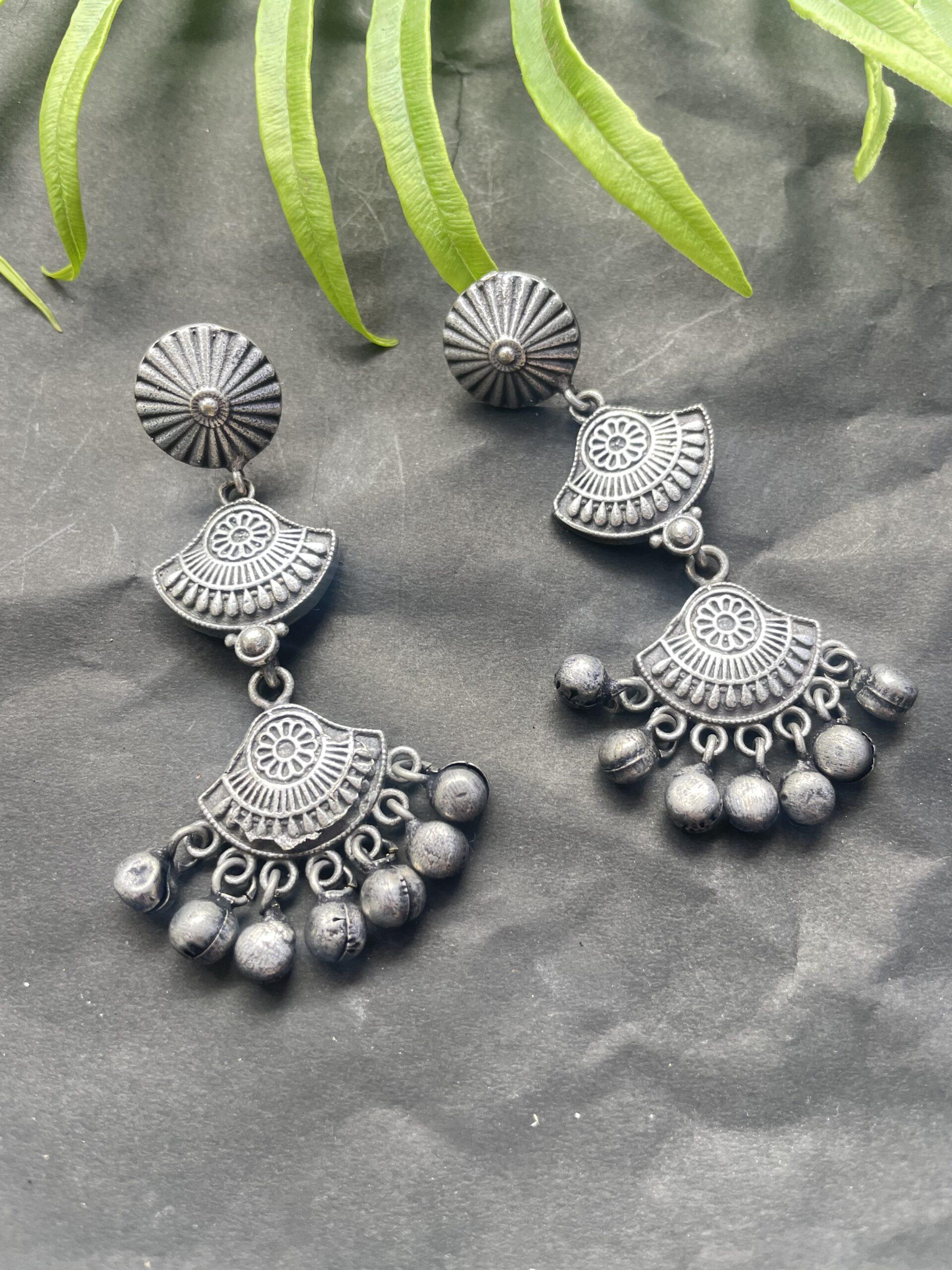 Silver Oxidised Ghungaroo Earrings AJP2023-129 - Image 2