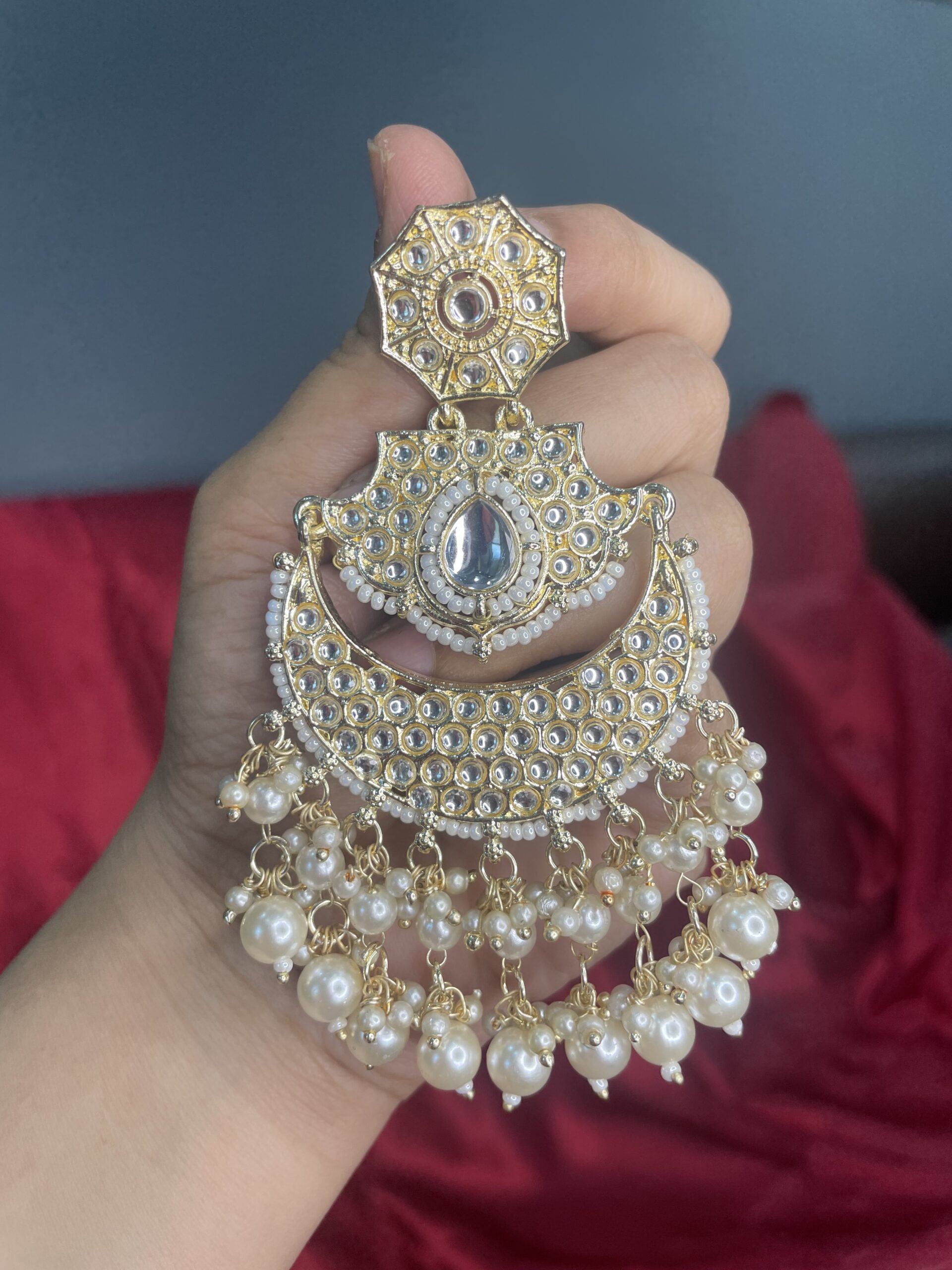Kundan long earring with gold plating AJP2022-32 - Image 2
