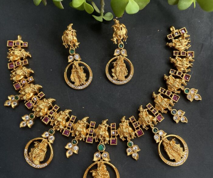 Radha Krishana AD Necklace With Earrings AJP2023-100