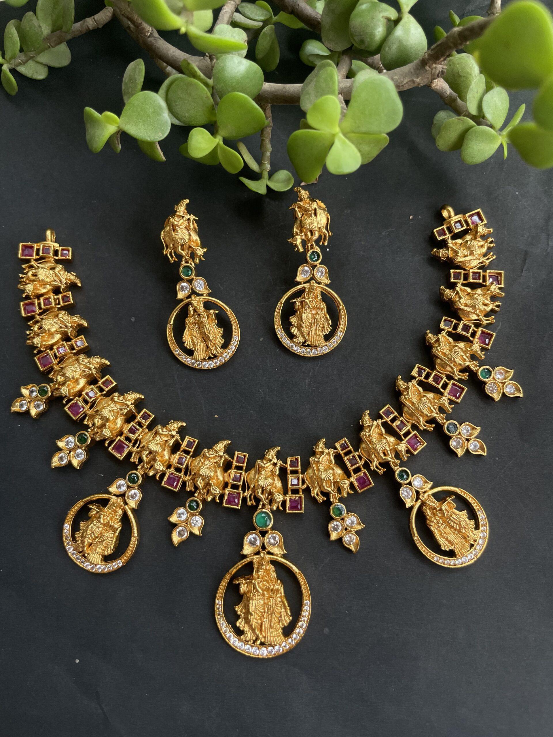 Radha Krishana AD Necklace With Earrings AJP2023-100
