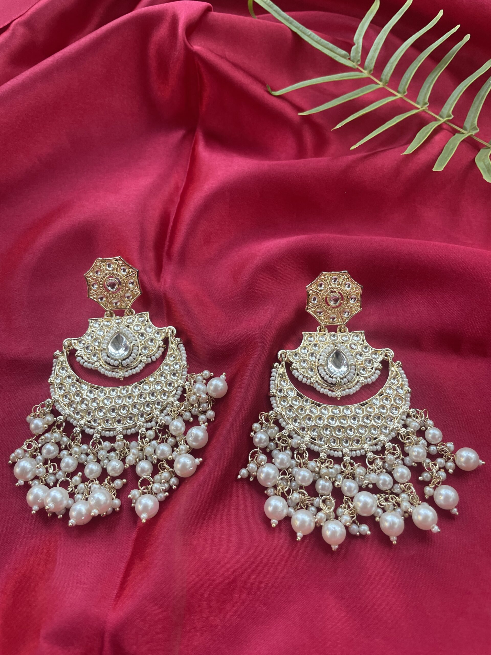 Kundan long earring with gold plating AJP2022-32 - Image 3