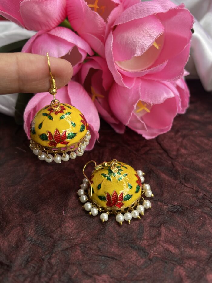 Lotus Gold Plated Meenakari Jhumkas AJP2023-266