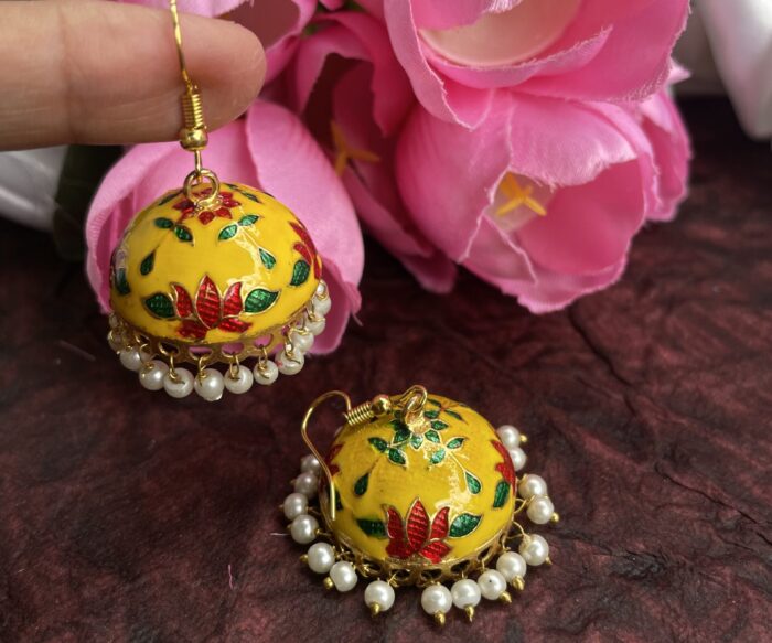 Lotus Gold Plated Meenakari Jhumkas AJP2023-266