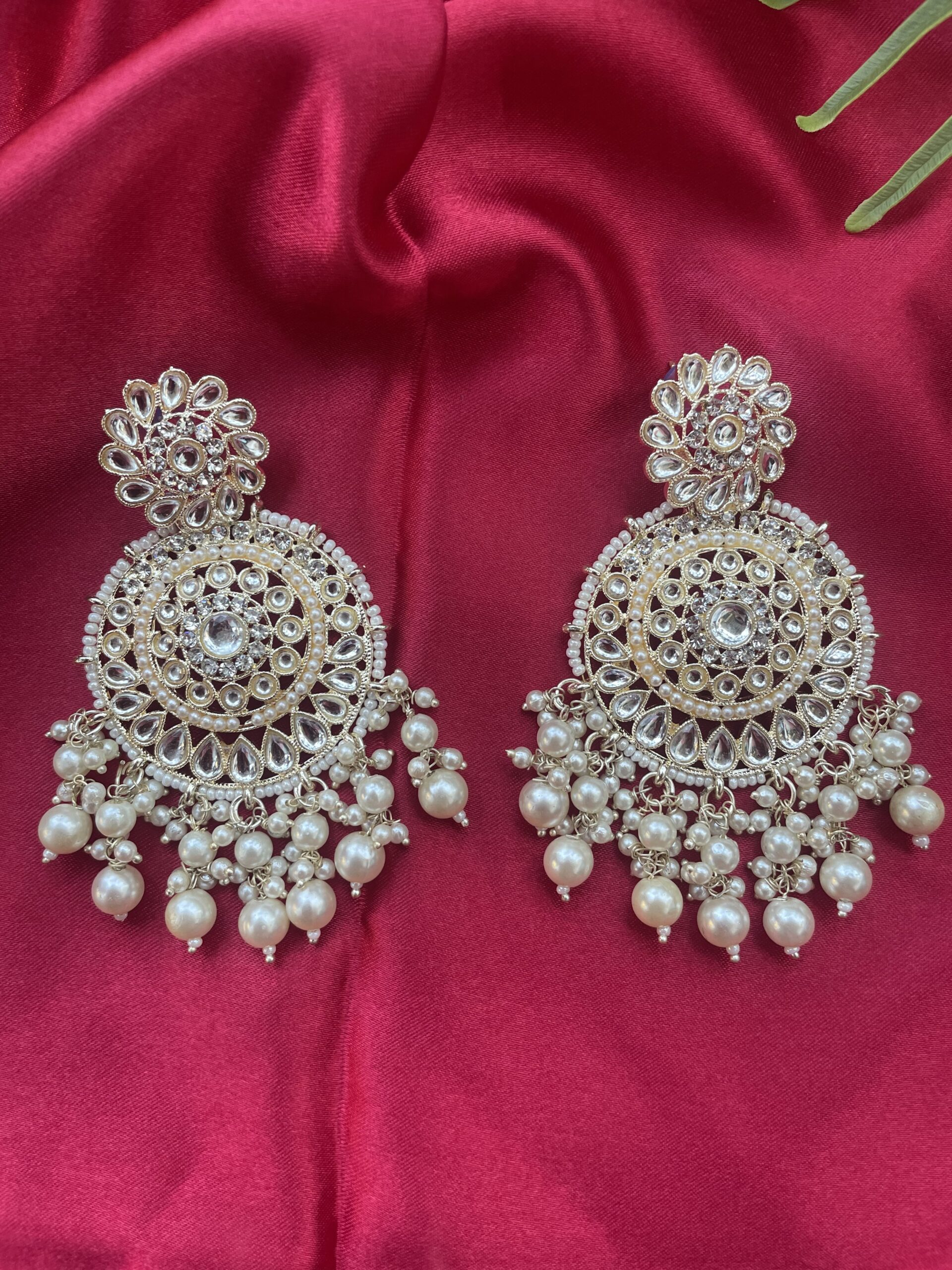 Gold Tone Traditional Clustered Pearls Kundan Earring AJP2022-34 - Image 3