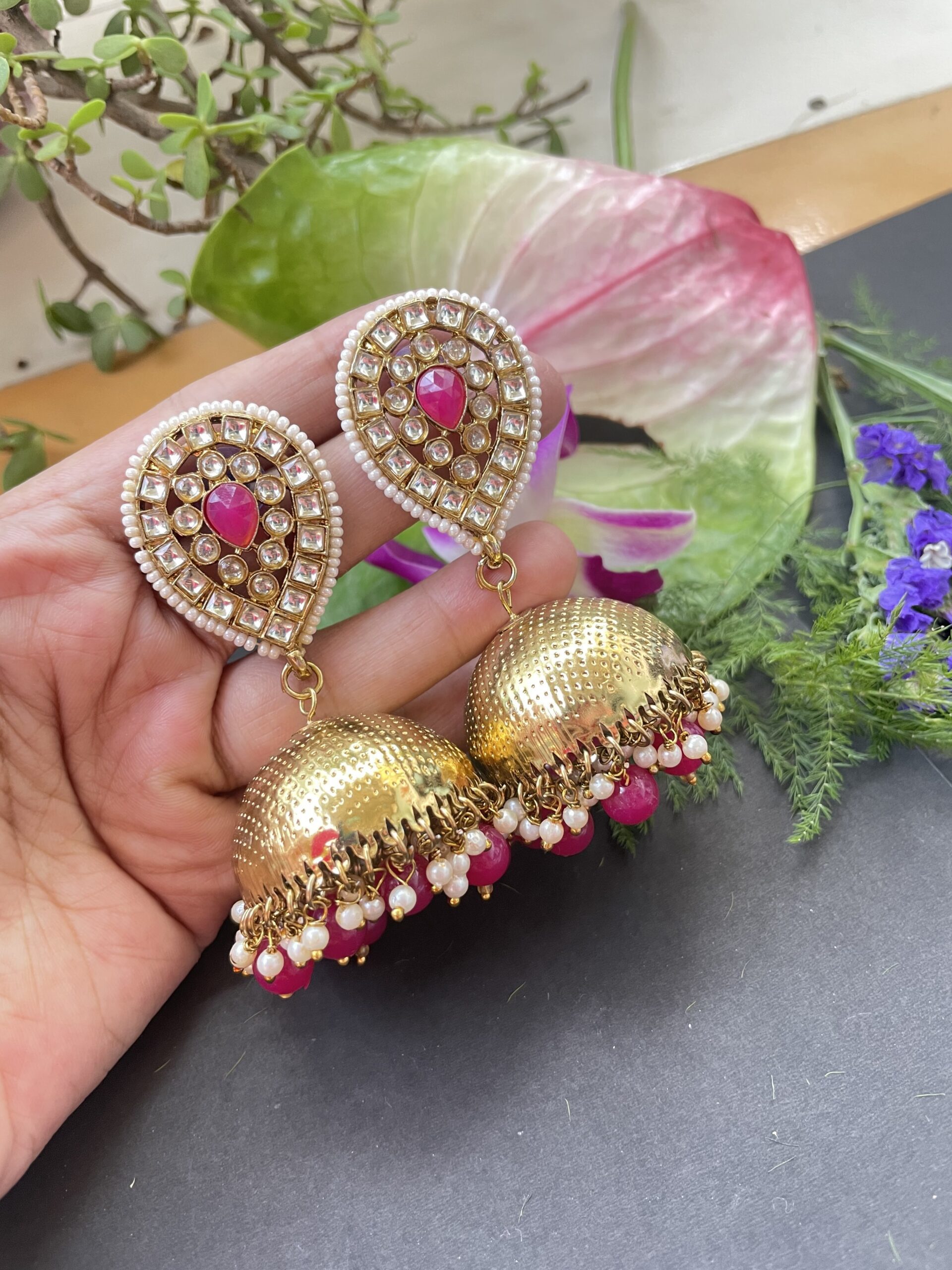 Super light weight kundan & moti beads earrings AJP2022-30