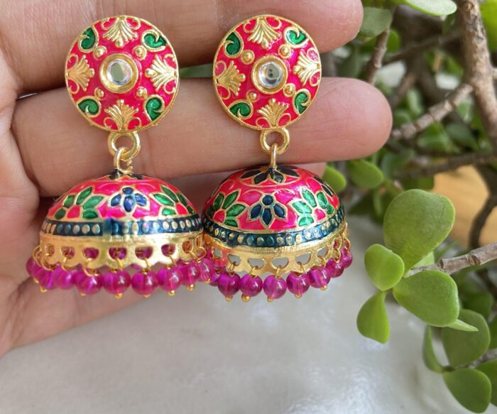 Chimes Earrings for Women & Girls | Traditional Multicolor Meenakari Jhumka | Gold Plated Earring Set | Dome Shaped Jhumki Earrings| Accessories Jewellery AJP2023-175