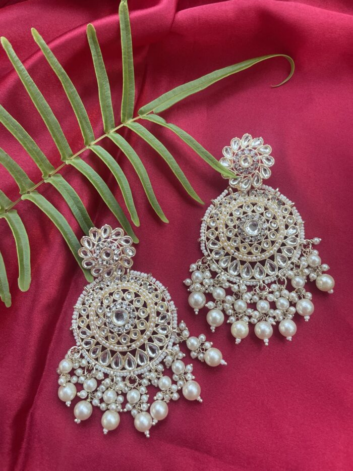 Gold Tone Traditional Clustered Pearls Kundan Earring AJP2022-34