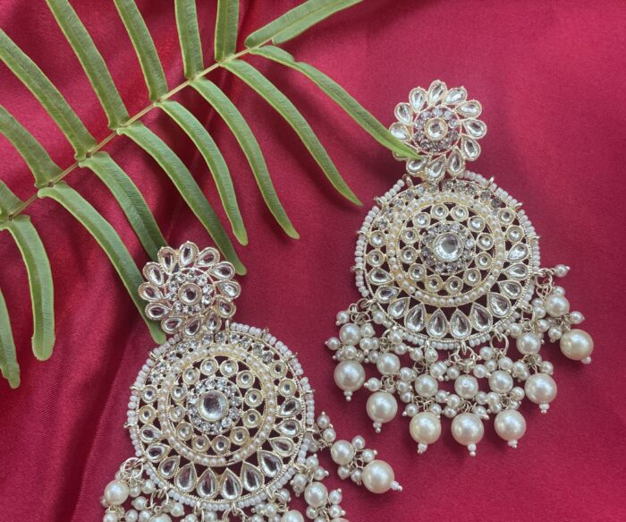 Gold Tone Traditional Clustered Pearls Kundan Earring AJP2022-34
