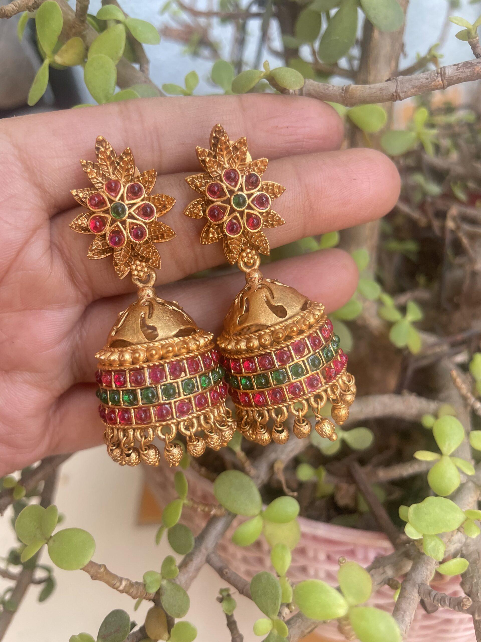Real Kemp Stone Jhumkas Earring AJP2023-74 - Image 2