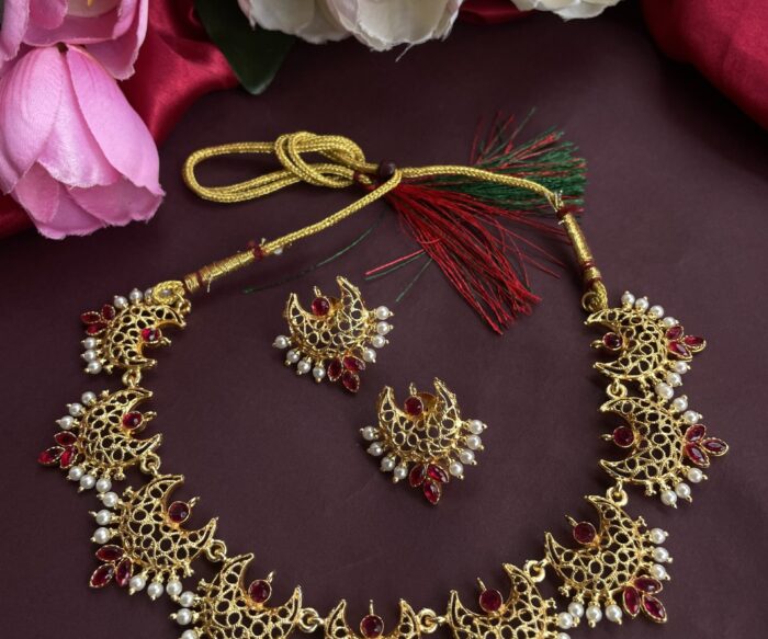 Chandrakaur Ruby Necklace With Earrings AJP2023-322