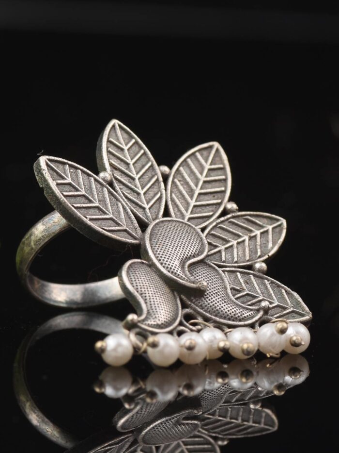 Lotus Silver Look Oxidised Ring AJP2023-81