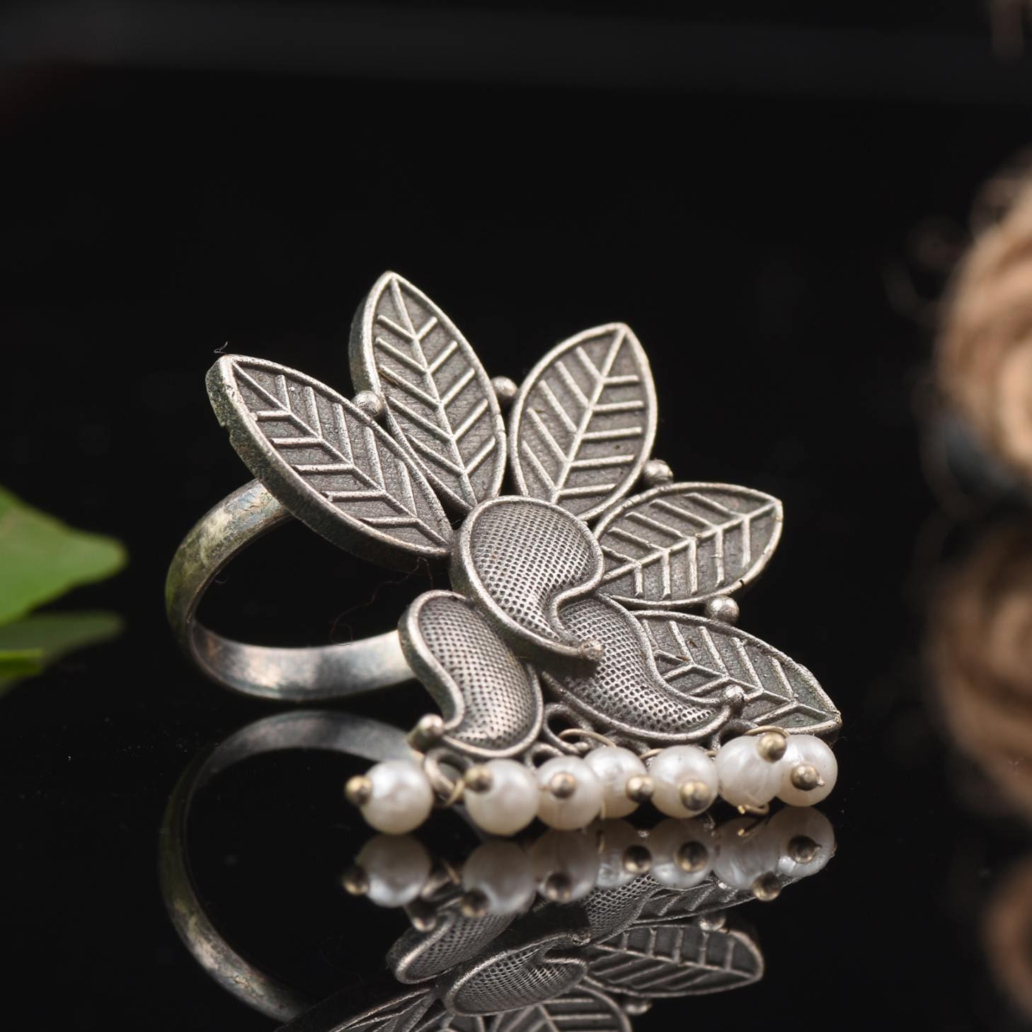 Lotus Silver Look Oxidised Ring AJP2023-81