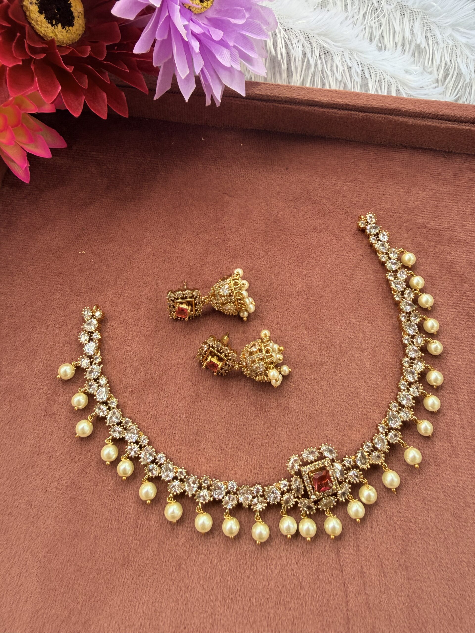 Five Colour Changable AD Stone Necklace With Earings AJP2026-1067 - Image 2