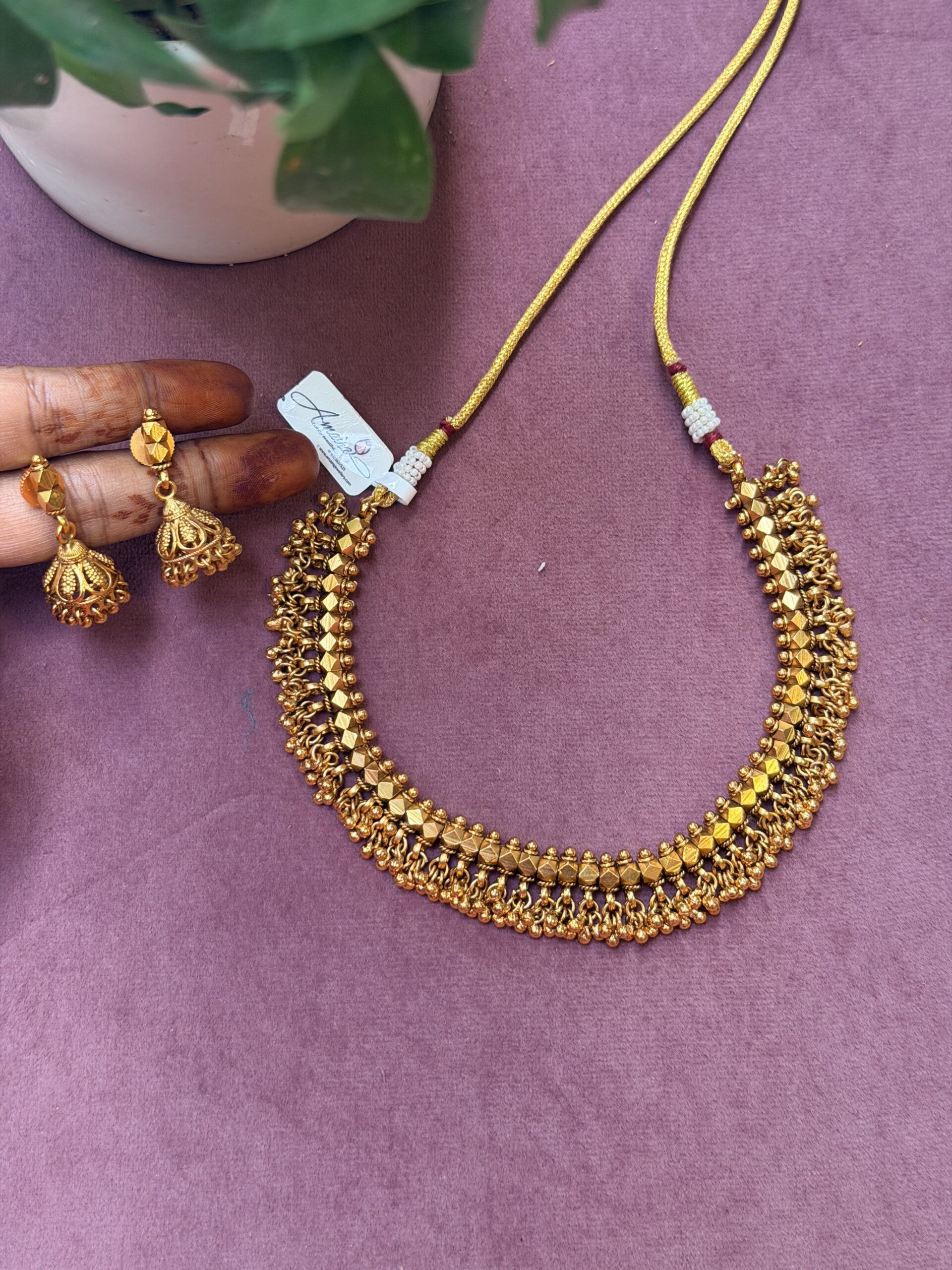 Traditional Short Aashatpaillu Necklace AJP2026-2009 - Image 2
